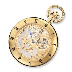   Hubert Gold plated Stainless Open Face Skeleton Pocket Watch Jewelry