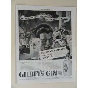 Gilbeys Gin. Vintage 30s full page print ad. (the Chamberlain 