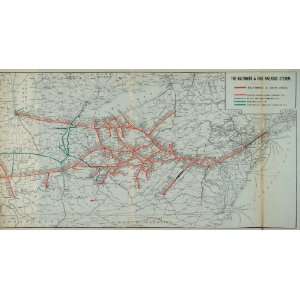 1914 Map Baltimore & Ohio Railroad System Train Routes   Original 