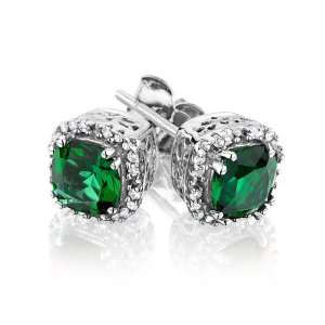  Created Emerald and Diamond Earrings 1/10ctw Jewelry