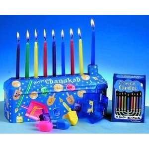 com Chanukah Menorah Kit (one Box of Candles, one Festive Tin Menorah 