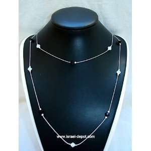   Jet White Opal Crystal 925 Silver Chain Necklace 