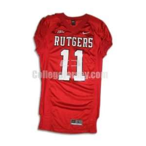  Red No. 11 Game Used Rutgers Nike Football Jersey (SIZE L 