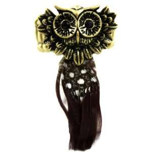  Antiqued Gold Tone Owl with Black Crystal Eyes Accented With Real 