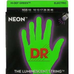 DR Strings HiDef Phosphorescent Green Electric Medium, .010   .046 
