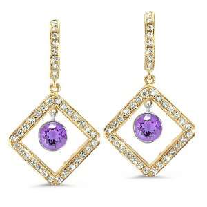 Diagonal Square Diamond Clips With A 0.55 ct. Genuine amethyst Center 