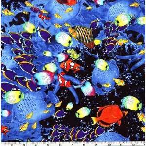   Under the Sea Tropical Fish Blue Fabric By The Yard Arts, Crafts
