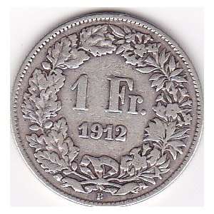  1912 Switzerland 1 Franc Coin   Silver Content 83,5% 
