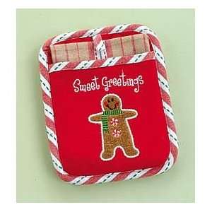   Christmas Gingerbread Pocket Mitt and Towel 2pc Kitchen Linen Set