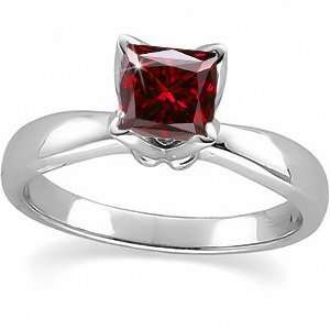   14K White Gold Ring with Fancy Deep Red Diamond 1 carat Brilliant cut
