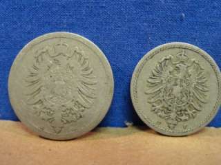 Deutsches Reich 1889 10 Pfennig 1876 5 Pfennig 1876 2 Pfennig 1875 1 