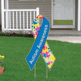 Autism Awareness Ribbon Yard Sign, 21 x 39 w/stakes  