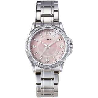 Timex Womens Crystal Accented Silver Tone Dress Stainless Steel 