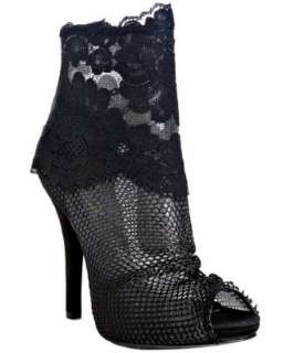 Dolce & Gabbana black mesh and floral lace peep toe ankle boots 