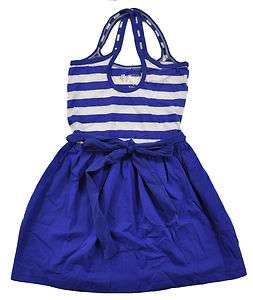 Dream Star Girls Royal Blue & White Sun Dress W/Bow Size 4 5 6 6X $27 