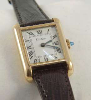Estate Cartier Ladies Tank Watch 18k Electroplated Gold w/ Sapphire 