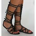 Ladies Tall Calf Knee High Leg Flat Summer Strappy Gladiator Sandals 