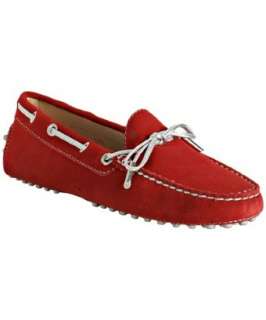 Tods red suede Heaven boat stitch loafers  