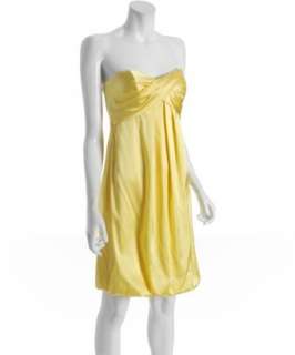 Nicole Miller yellow satin strapless sweetheart bubble dress   
