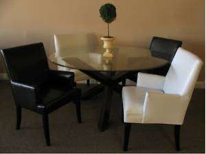   60 Round Glass Top Dining Table with 4 Leather Arm Chairs  