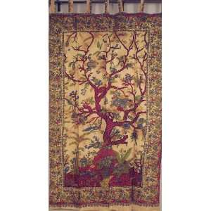 Cotton Fabric Indian Curtain Tree of Life Block Print Window Curtain 