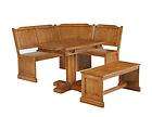 Distressed Oak Breakfast Nook Corner Bench & Pedestal Dining Table Set 