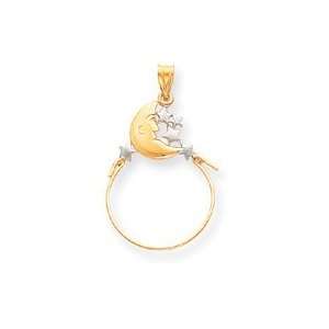   14k Yellow & Rhodium Gold Polished Moon & Stars Charm Holder Jewelry