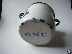Original QMC Stenciled Tin Ware ~ White Enamel Double H  