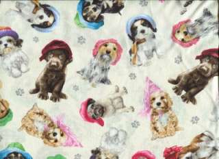   DOGS IN HATS W PAWS ON CREAM Cotton Fabric BTY for Quilting Craft Etc