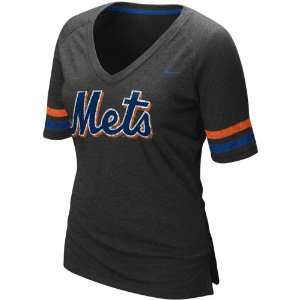   Mets Ladies Charcoal 2011 MLB Replica V neck Premium T shirt (Small