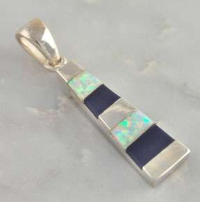 Sterling Silver Lapis & Opal Inlay Necklace Pendant  