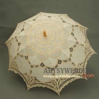 Ivory pure cotton lace Parasol Umbrella Wedding Bridal  