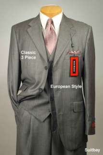 44L Suit STEVE HARVEY Dark Gray Striped Mens 3 Piece Suits 44 Long 