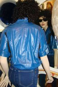   80s Blue Leather & Black Twill Removable Sleeve Thriller Jacket Coat