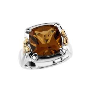  Cushion Cut Citrine Ring Set in 14K YG and Silver Jewelry