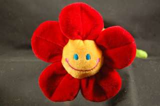 Plush Red Orange Smiley Flower Stem Carousel Toy  