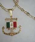 18K Gold gf FIGARO link CHAIN Necklace Mexico Flag ANCHOR PENDANT