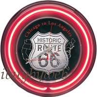 Retro Nostalgic Historic Route 66 RED Neon Wall Clock  