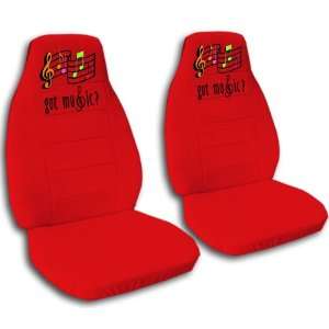  2 front, red musical note seat covers, for a 2006 Chevy 