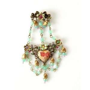 Michal Negrin Feminine Brooch Ornate with Victorian Roses Heart Shaped 