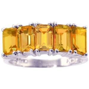   Gold Five Stone Octagon Gemstone Ring Citrine, size6 diViene Jewelry