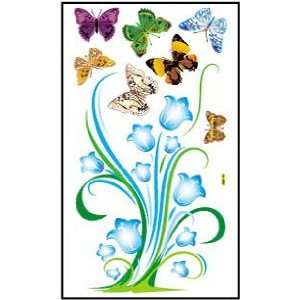 Blue Flowers Plant and Butterflies Peel and Stick Wall Sticker and 
