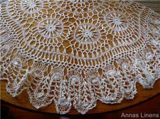 Antique Hand Made Tablecloth Topper Hairpin Lace White  