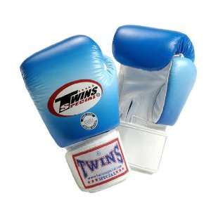  Twins Muay Thai Boxing Gloves   Blue with White Slide Size 