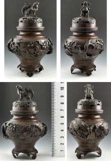 Beautiful Antique Chinese Bronze Urn/Vase c.1850 1900 Dragon Birds 