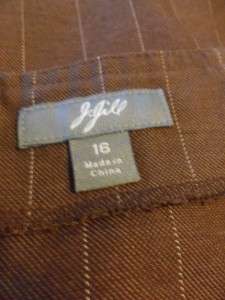 Jill Size 16 Brown Pin Stripe A Line Career Skirt Cotton Linen Blend 