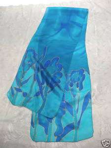 Emanuel Hand Painted Silk Scarf Accessory Blue  