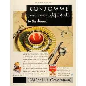  1934 Ad Campbells Consomme Soup Dinner Souper Kid 