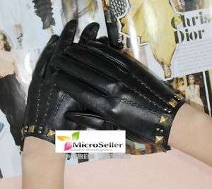 Ladies Square Rivets Spine Sheep Leather Fashion Gloves  