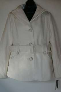 Kenneth Cole Reaction Belted Ivory Pea Coat Jacket M  